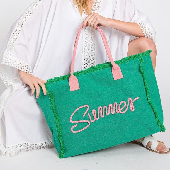Green Fringe “Summer” Rope Tote Bag ☀️☀️ ☀️ - Picture 3 of 3